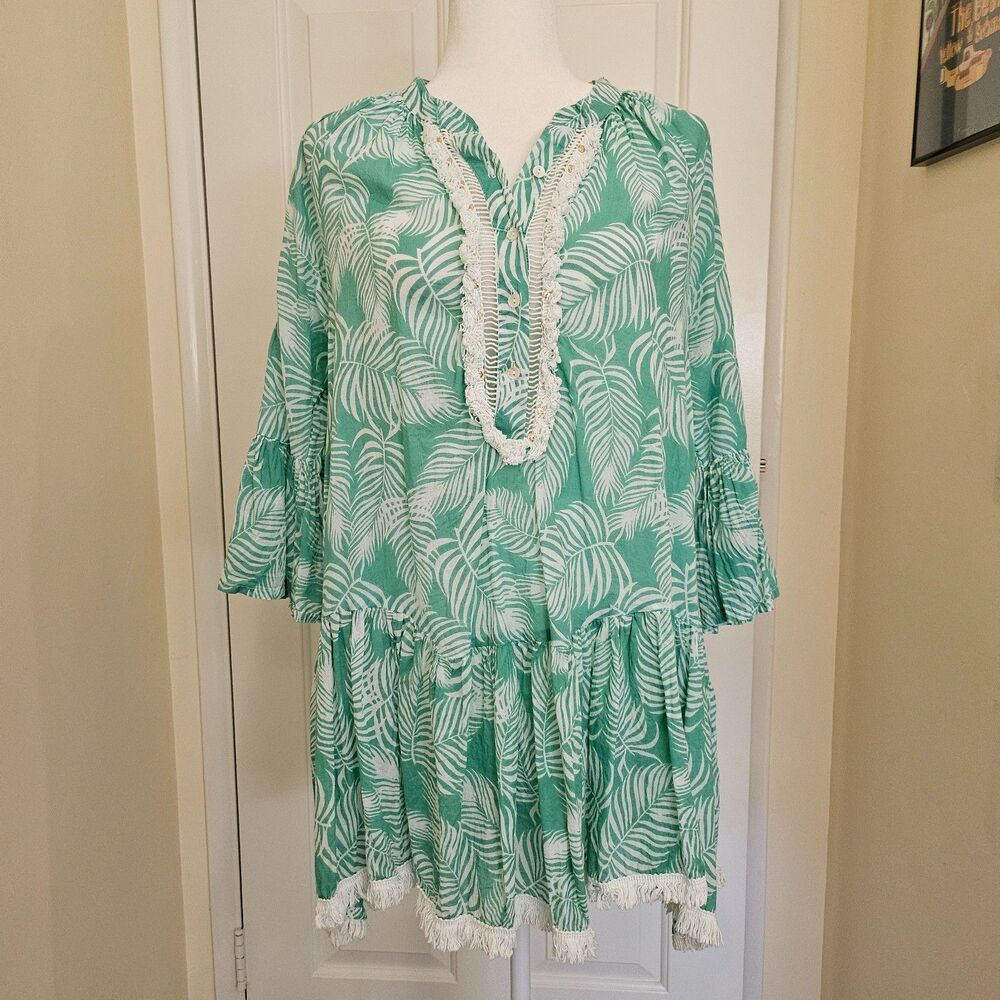 True Destinations Resort Wear Tiered Ruffled Mini Dress Floral Size M Boho